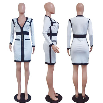 Zipper V-Neck Bandage Mini Dress