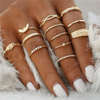 Women Vintage Gold Color Rings Set