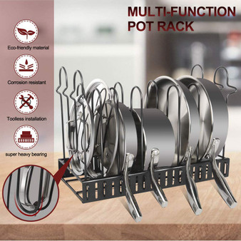 Pan Organizer Rack with 8 Tires Adjustable Cookware