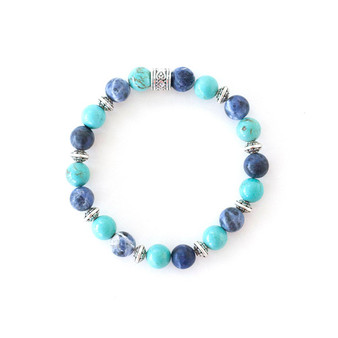 Anxiety Relief Crystal Healing Bracelet | Sodalite and Turquoise Bead Bracelet | Yoga Gifts for Her