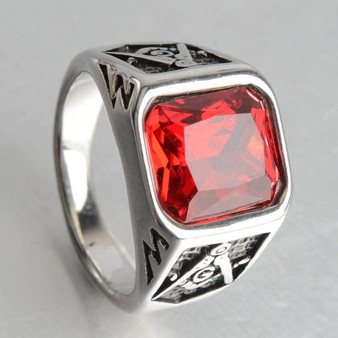 Masonic Ring<br> Red Gemstone Silver