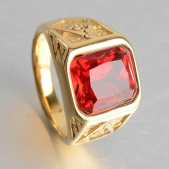 Masonic Ring<br> Red Gemstone Gold