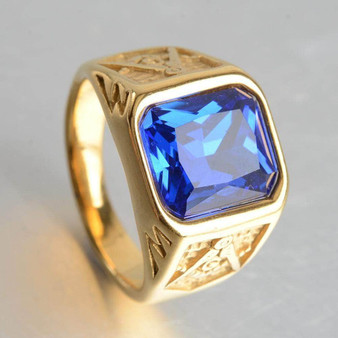 Masonic Ring<br> Blue Gemstone Gold