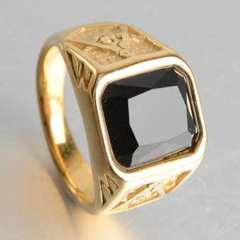 Masonic Ring<br> Black Gemstone Gold