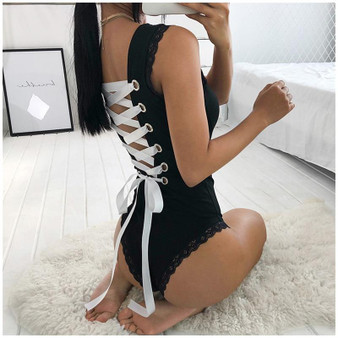 Sexy Backless Cross Lace Up Bodysuit