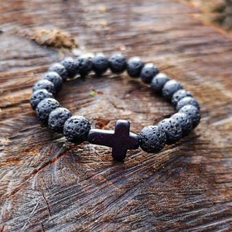 Natural Stone Cross Bracelet - Handmade