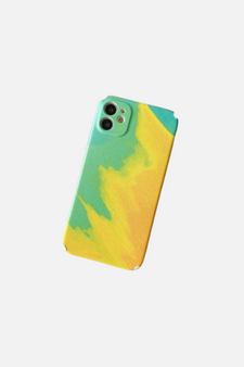 Watercolor Pattern Green Yellow Leather iPhone Case