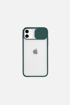 Slide Camera Lens Protection Clear Back Dark Green iPhone Case