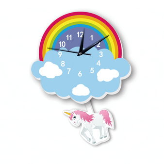 Cartoon Unicorn Wall Clock Kids Bedroom Cloud Rainbow Colorful Cute Slient Animal Pendulum Clocks Watch Baby Room Home Decor Art