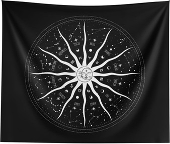 Sun and Moon Zodiac Mandala Wall Tapestry