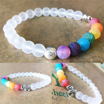 7 Chakra White Beads Elephant Mala Bracelet