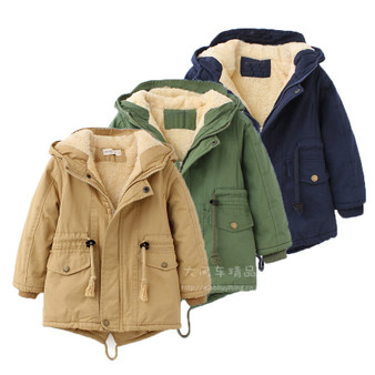 Autumn and winter new boys plus velvet thick warm hooded swallowtail windbreaker winter jacket winter children's jacket