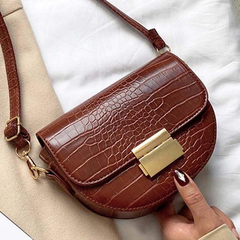 Luxury Fashion Women Crossbody Bag Crocodile Semicircle Saddle Bags Soft Leather Shoulder Bags For Ladies Handbags Designer