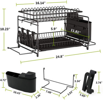 Dish Drying Rack, 1Easylife 2 Tier Large Kitchen Dish Rack with Removable