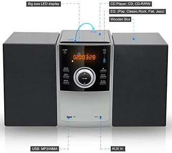 LONPOO Micro CD Player, Home Stereo System 30W Mini Hi-Fi Stereo with Bluetooth