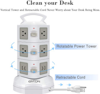 Power Strip Surge Protector - GLCON Power Strip Tower with 4 USB Slot