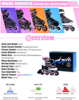 2PM SPORTS Cytia Pink Girls Adjustable Illuminating Inline Skates