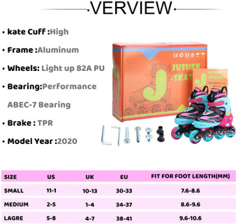 JUSUEN Adjustable Inline Skates for Kids ,Patinas Roller Skates with Light up