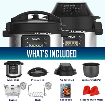 Pressure Cooker Air Fryer Combo - VQVG All-in-1 Multi-Cooker with Pressure