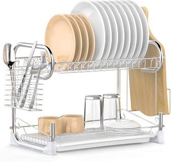 Dish Drying Rack, iSPECLE 2 Tier Dish Rack with Utensil Holder