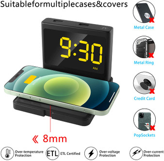 EALEK Wireless Charger QI Certified | Digital Alarm Clock with Brightness