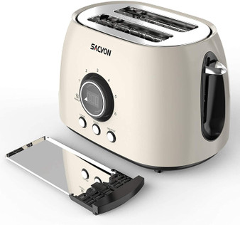 2 Slice Toaster, SACVON Stainless Steel Bagel Toaster with Big Timer, Wide Slot,