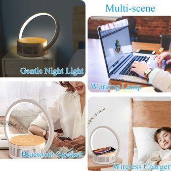 Desk Lamp Bedside Touch Table Lamp with QI Wireless Charger Bluetooth Speaker.
