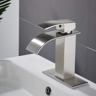 Waterfall Spout Single Handle Bathroom Faucet Brushed Nickel