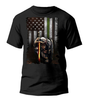 Thin Green Line Flag T-Shirt Knight Templar Patriotic Army Military Veteran Gift