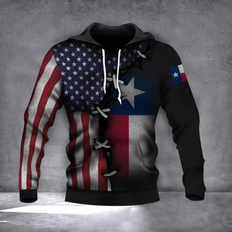 Texas Flag With American Flag Hoodie Old Retro 3D Printed Texas State Hoodie For Male Female