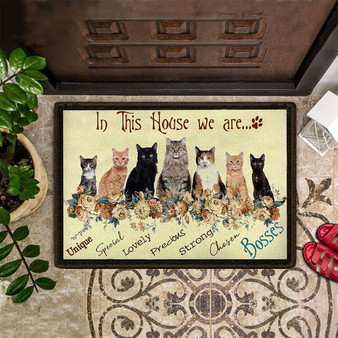 Cats In This House We Are Bosses Doormat Funny Cat Doormat Front Door Mat Outdoor Entry Mat