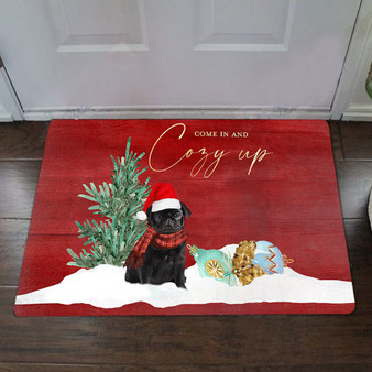 Pug Come In And Cozy Up Doormat Holiday Doormat Funny Welcome Mat Christmas Entry Mat