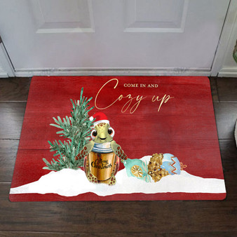 Turtle Come In And Cozy Up Doormat Merry Christmas Cute Doormat Holiday Decorative Door Mat