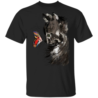 Cat With Butterfly T-Shirt Cat Graphic Tee Cute Cat Shirt Birthday Gift For Younger Sister Idea