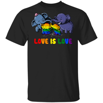 Elephant Family LGBT Rainbow Color Love Is Love T-Shirt LGBT Cute Shirt For Pride Month Gift