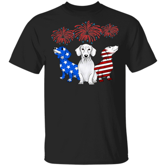 Three Dachshunds American Flag Color T-Shirt Patriotic 4Th Of July Gift Idea For Grandparents