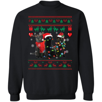 Three Black Cat Santa Christmas Sweatshirt Christmas Light Tree Gift For Cat Lovers