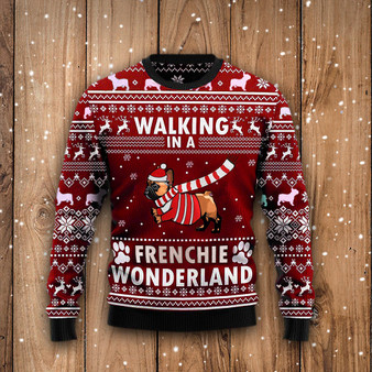 Walking In A Frenchie Wonderland Graphic Crewneck Sweatshirt Christmas Gift For Dog Lover