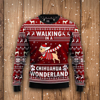 Walking In A Chihuahua Wonderland Sweatshirt Snowflake Vintage Christmas Sweater Dog Lover