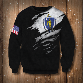 Massachusetts State Flag 3D Sweatshirt Massachusetts Flag - American Flag Pride Gift For Him