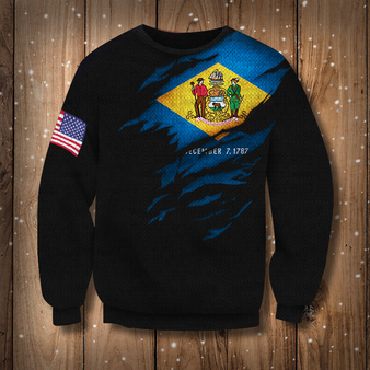 Delaware State Flag Sweatshirt Delaware State And American Flag Sweater Men's Apparels