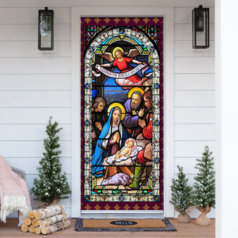 Nativity Scene Door Cover Full Color Christmas Door Cover Mural Christmas Door Decorations