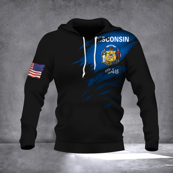 Wisconsin State Flag And American Flag Logo Hoodie Pride Wisconsin State Xmas Gift For Him