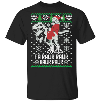 T-Rex With Santa Clause Fa Rawr Rawr Christmas T-Shirt Funny Dinosaur Xmas Shirt Gift For Boys