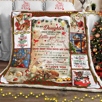 To My Daughter Christmas Fleece Blanket Santa Claus And Reindeer Blanket Gift For Daughter