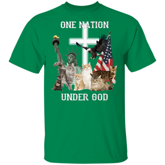 Cats One Nation Under God T-Shirt American Flag Shirt Liberties Graphic Tee Unisex Clothing