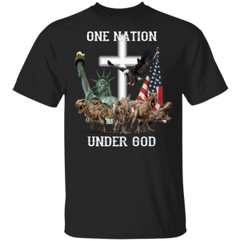 T-Rex One Nation Under God T-Shirt Cross Usa American Patriotic Shirt Gift For Sibling