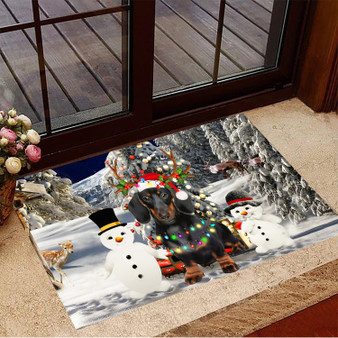 Dachshund With Snowman Christmas Tree Doormat For Front Porch Christmas Decorating Idea