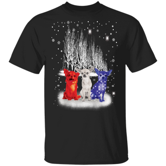 Three Chihuahua Snow Patriotic American Flag T-Shirt Christmas Gift For Men Husband