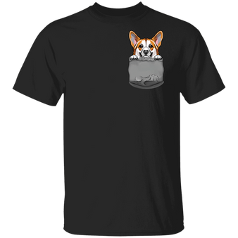 Angry Corgi Pocket T-Shirt Funny Animal Basic Tee For Men Women Gifts For Corgi Lovers